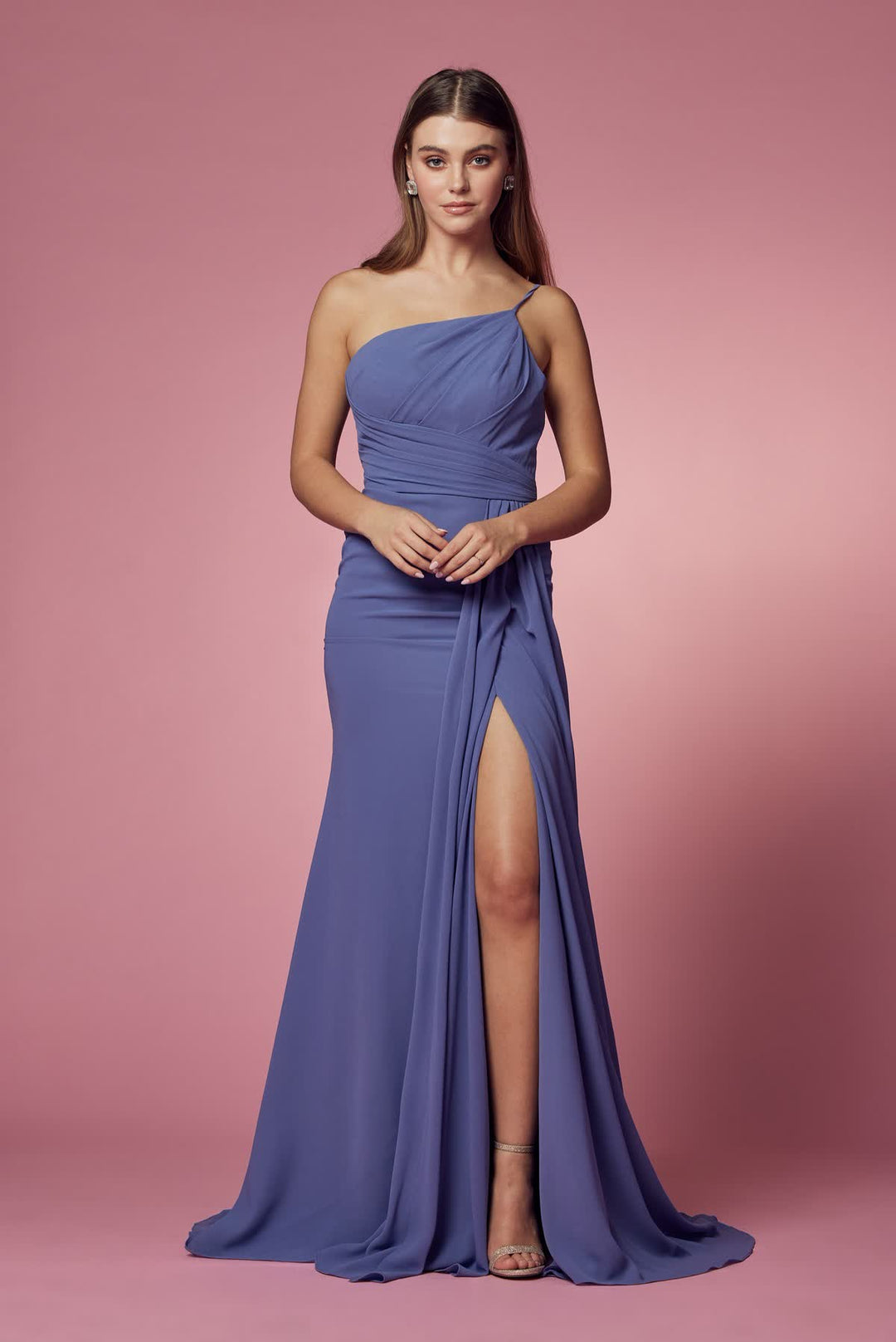 High Slit One Shoulder Long Bridesmaid & Evening Dress NXE1005