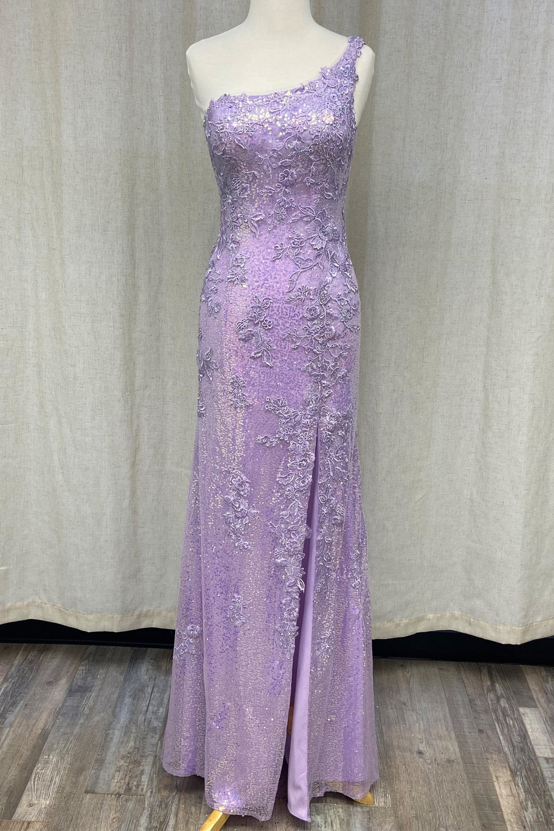 One Shoulder Embroidered Sequins Side Slit Long Prom Dress NXD1158-4