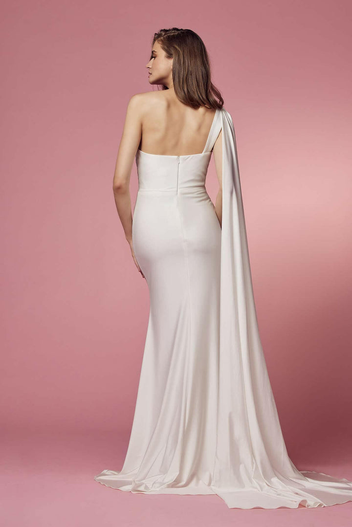 One Shoulder Drape Sleeve Mermaid Long Wedding Dress NXE475W-4