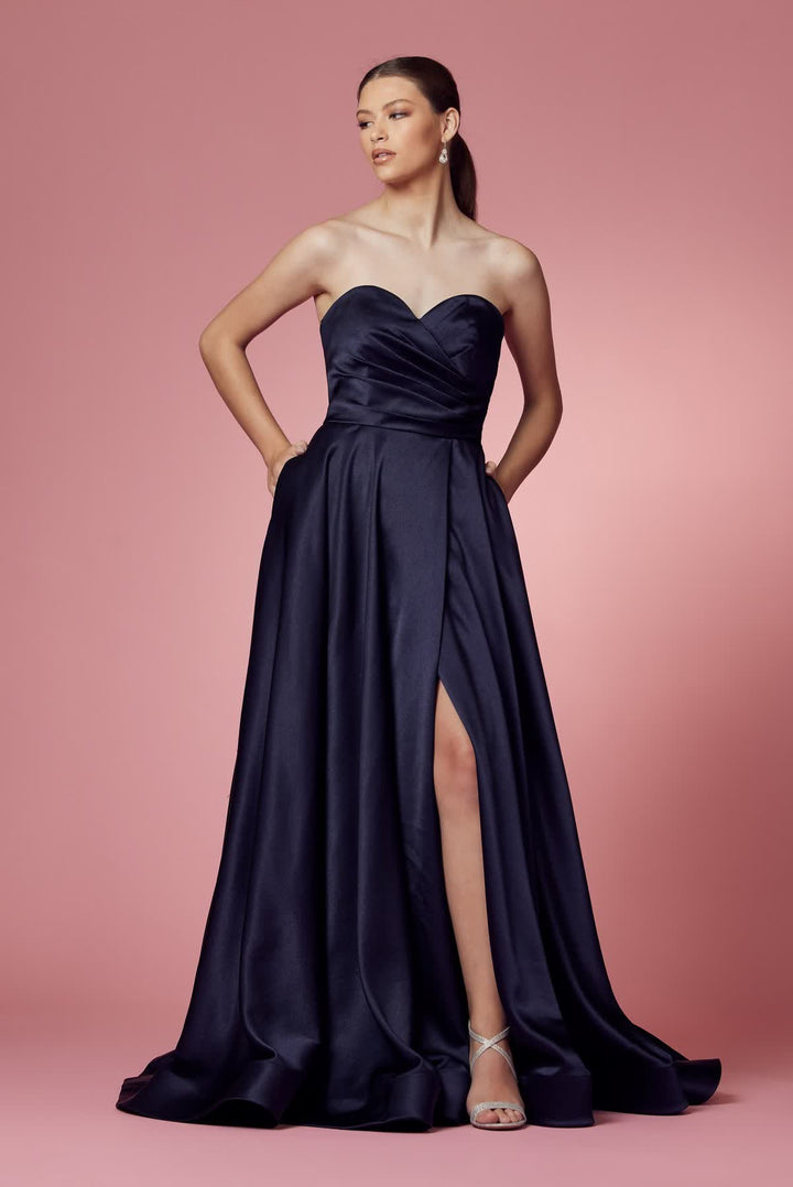 Strapless Satin High Slit Long Prom Dress NXR1036-5