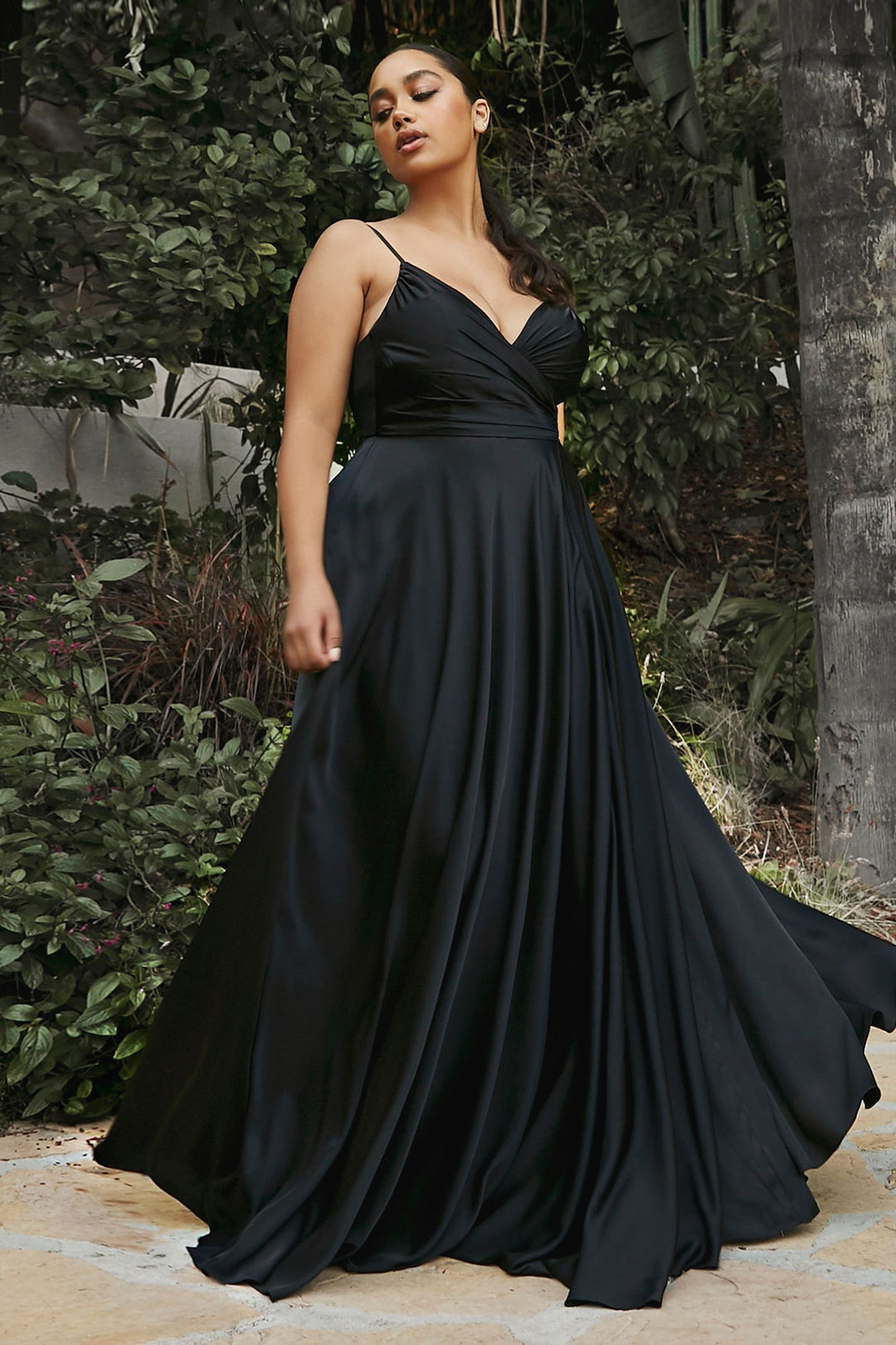 Satin A-line Deep V-Neckline Wrapped Bodice Open Back Long Prom & Bridesmaid Dress CD7485C-5