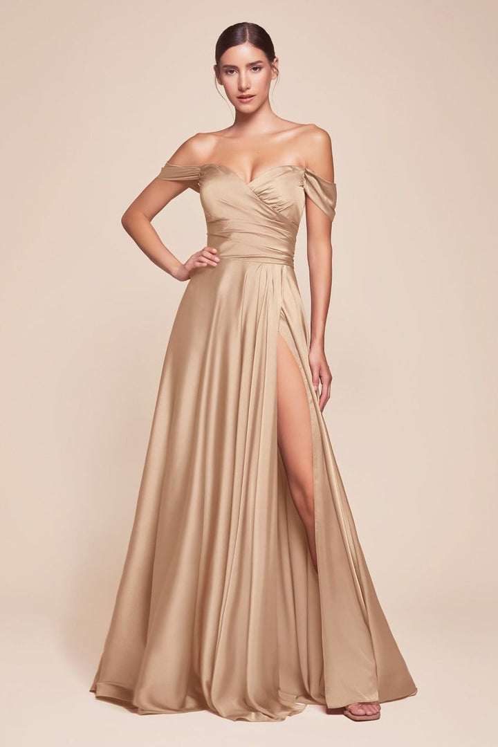 A-line Satin Wrapped Strapless Bodice Long Prom & Bridesmaid Dress CD7493-4