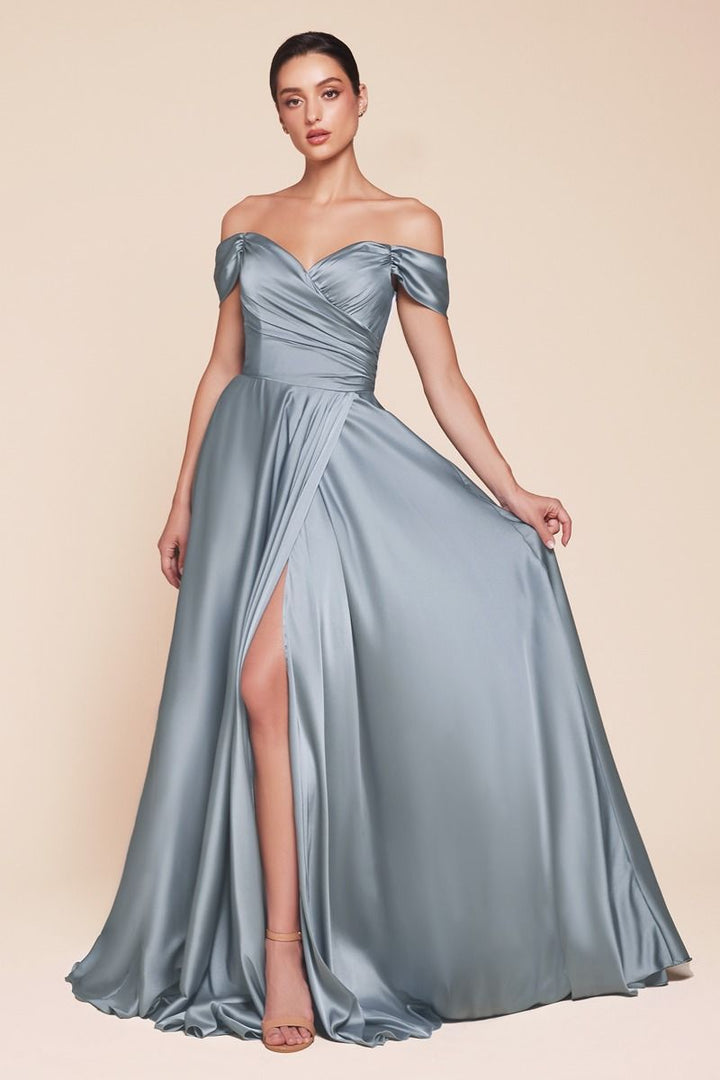 A-line Satin Wrapped Strapless Bodice Long Prom & Bridesmaid Dress CD7493-3