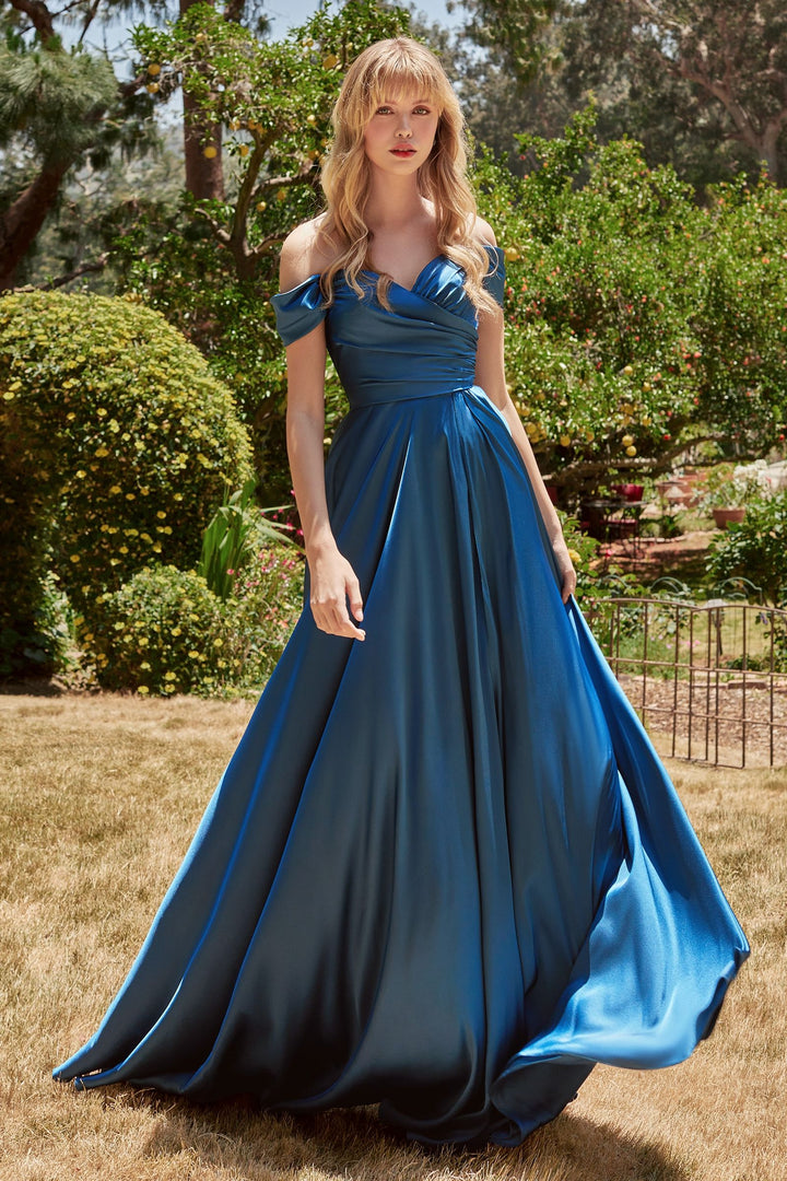 Satin A-Line Classic Curve Dress Off the shoulder Fitted Plus Size Prom & Bridesmaid Dress CD7493C-2