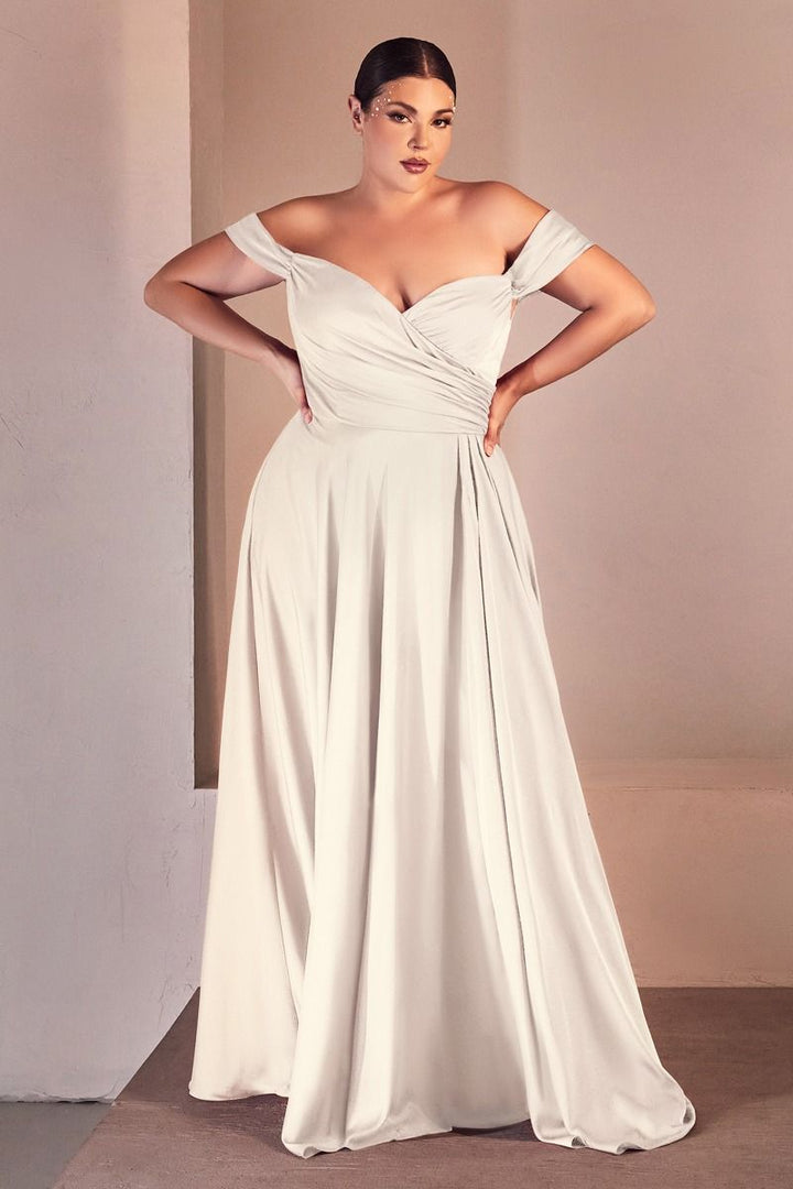 Soft Satin Off The Shoulder Side Slit A-Line Long Wedding Dress CD7493WC-0