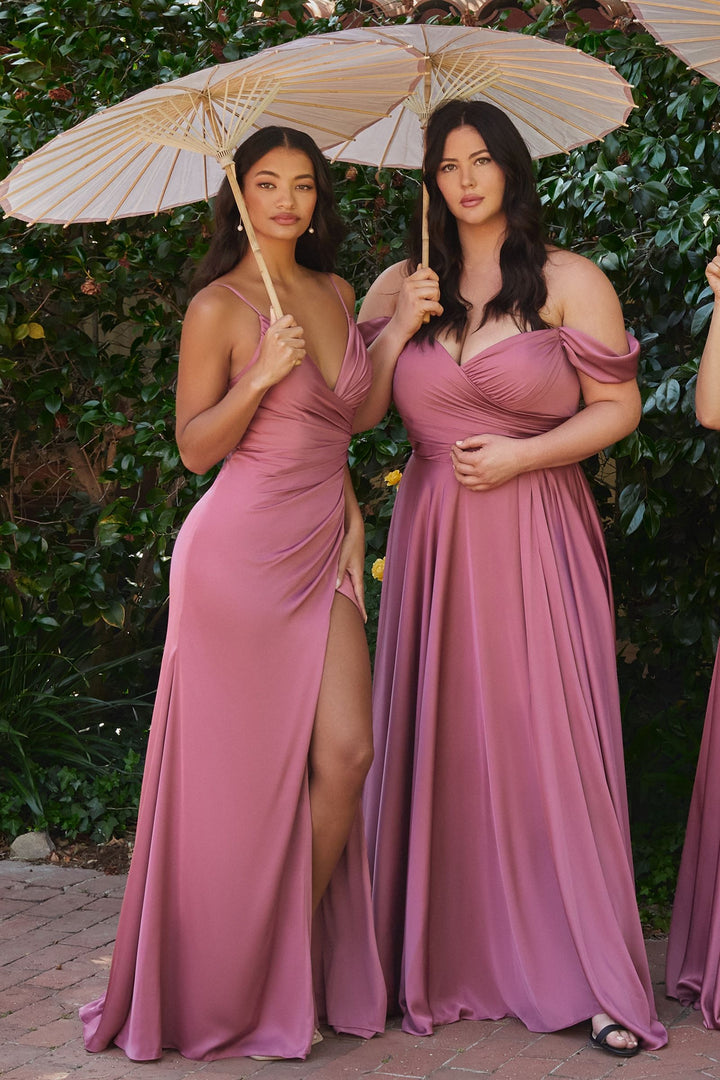 Satin Fitted Ruched Satin Gathered V-neck Open Back Long Evening & Bridesmaid Dress CD7494-4