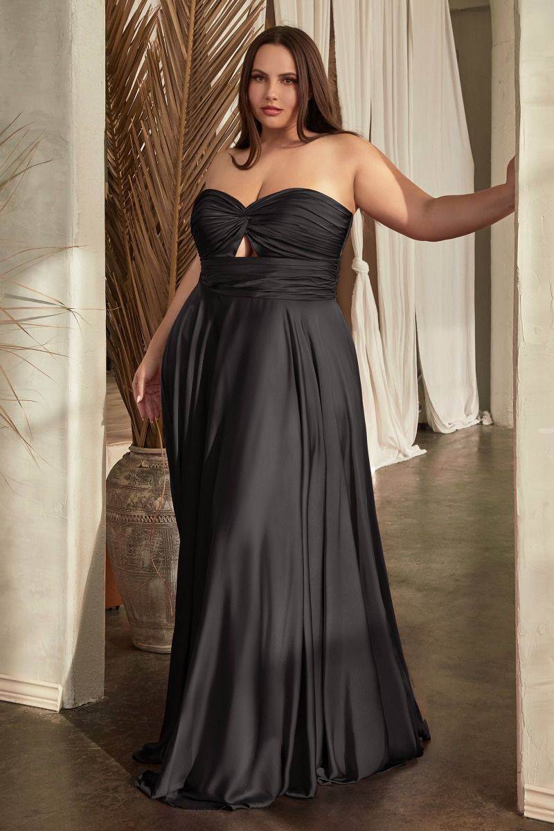 Satin Strapless Kyhole A-Line Open Back Sweetheart Long Evening Dress CD7496C