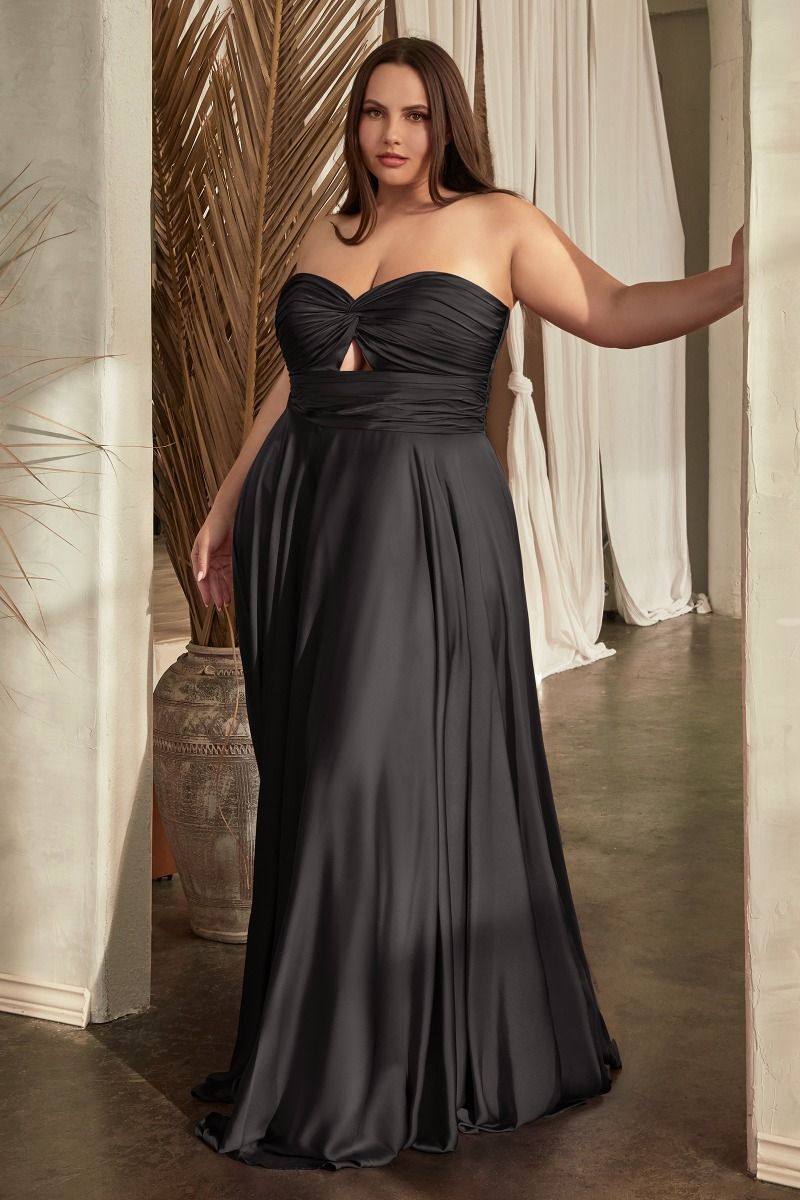 Satin Strapless Kyhole A-Line Open Back Sweetheart Long Evening Dress CD7496C-5