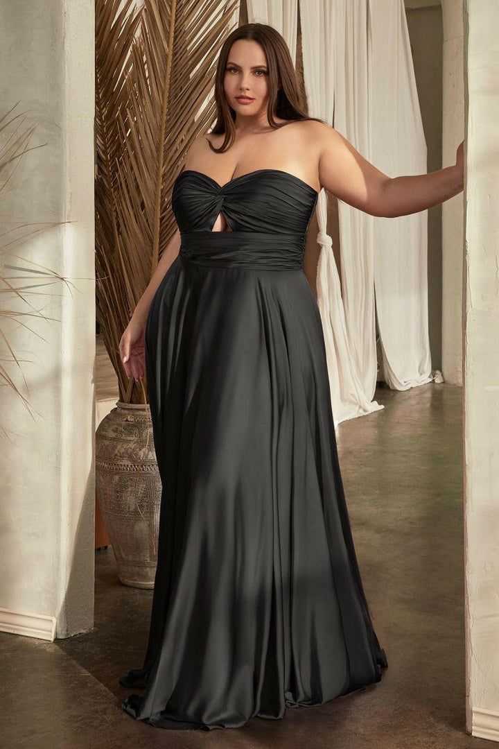 Satin Strapless Kyhole A-Line Open Back Sweetheart Long Evening Dress CD7496C-9