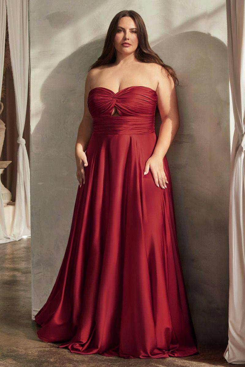 Satin Strapless Kyhole A-Line Open Back Sweetheart Long Evening Dress CD7496C