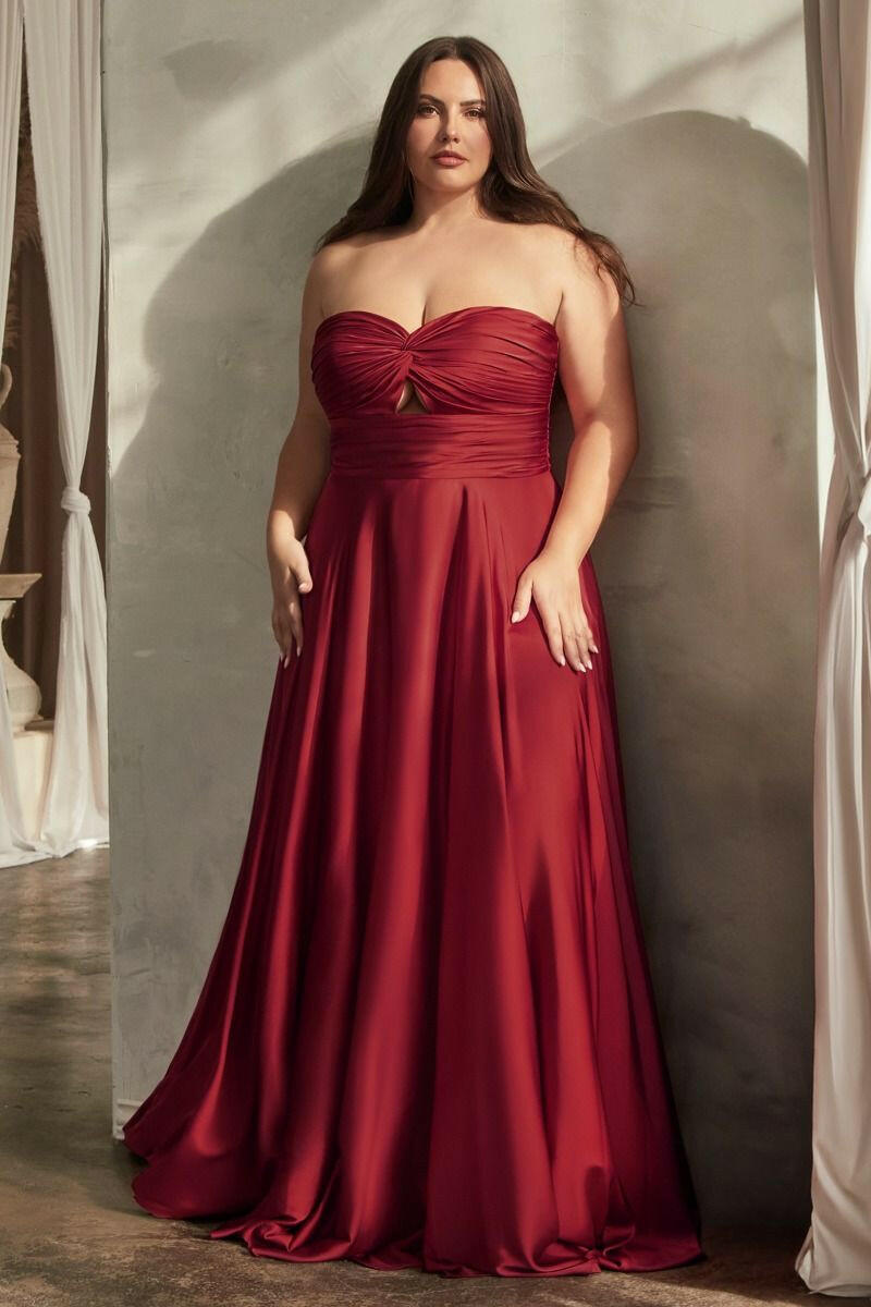 Satin Strapless Kyhole A-Line Open Back Sweetheart Long Evening Dress CD7496C-0