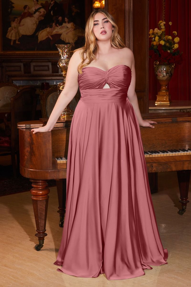 Satin Strapless Kyhole A-Line Open Back Sweetheart Long Evening Dress CD7496C-4