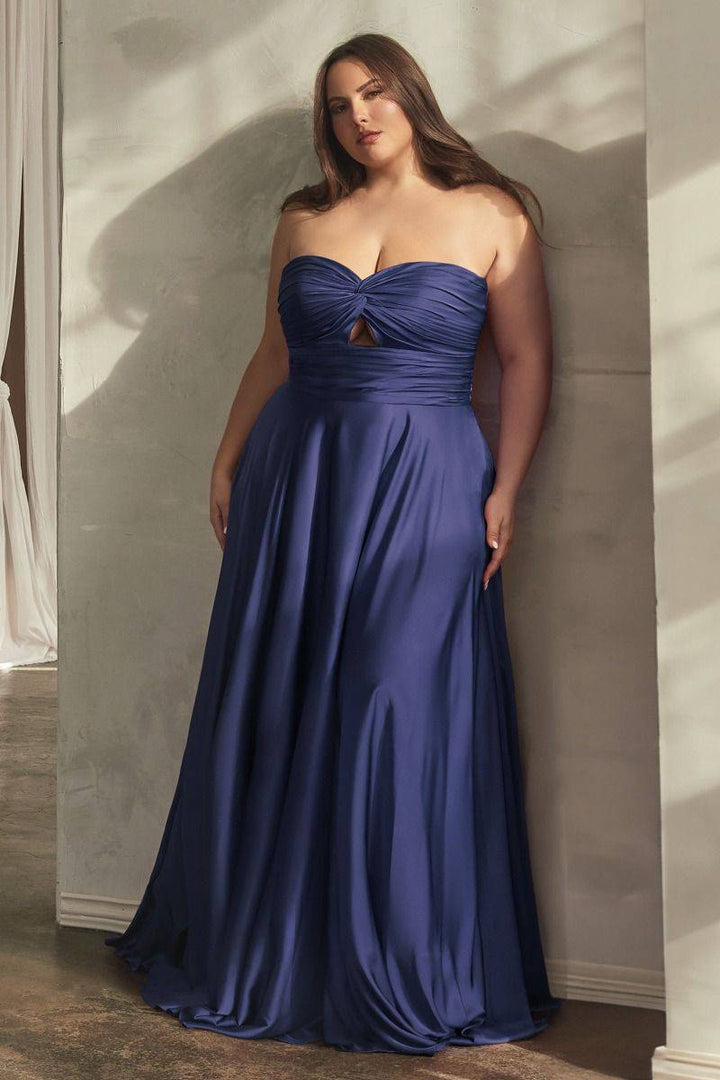 Satin Strapless Kyhole A-Line Open Back Sweetheart Long Evening Dress CD7496C