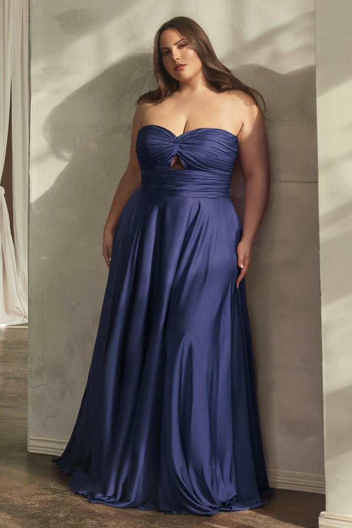 Satin Strapless Kyhole A-Line Open Back Sweetheart Long Evening Dress CD7496C-10