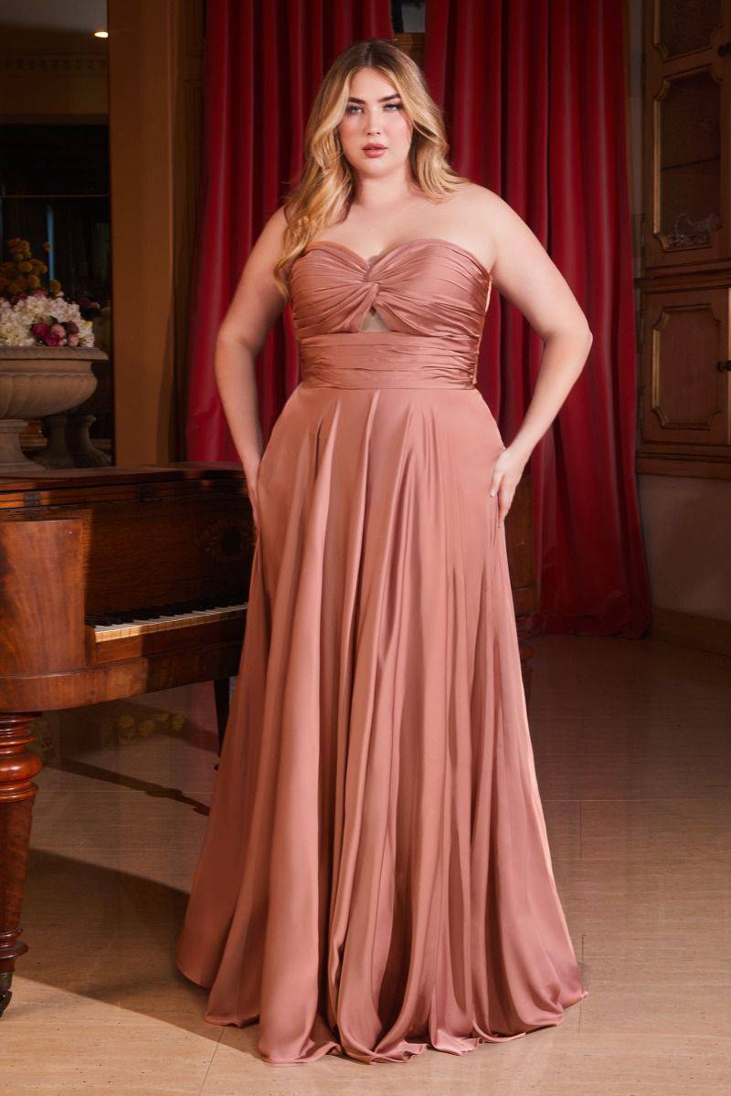 Satin Strapless Kyhole A-Line Open Back Sweetheart Long Evening Dress CD7496C