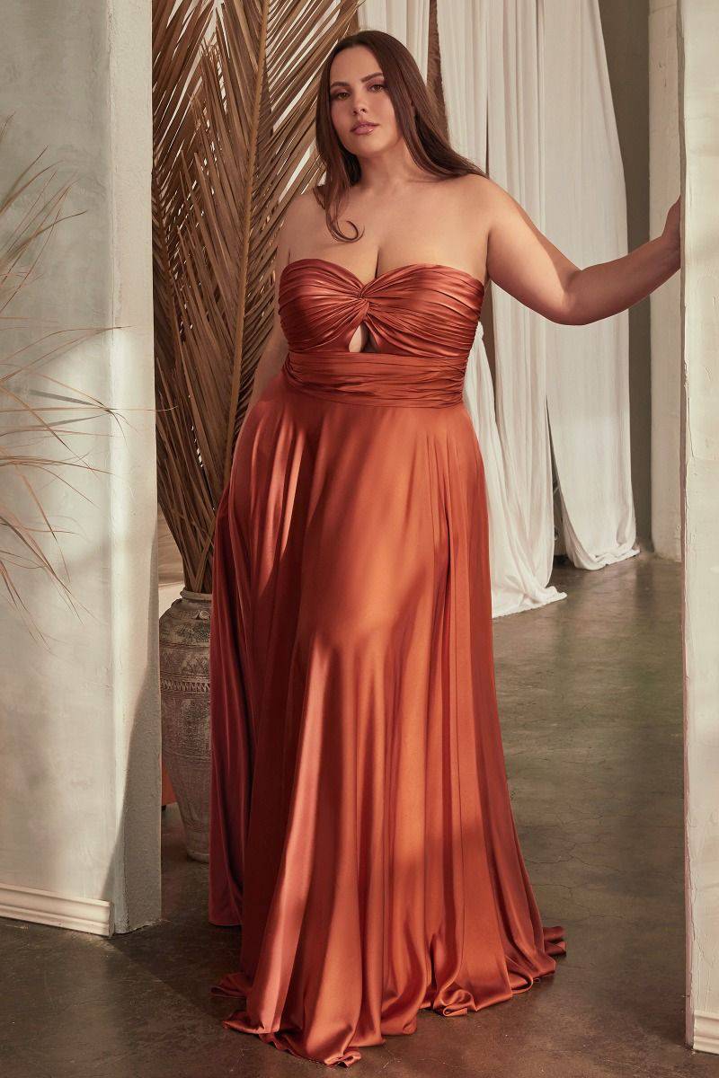 Satin Strapless Kyhole A-Line Open Back Sweetheart Long Evening Dress CD7496C