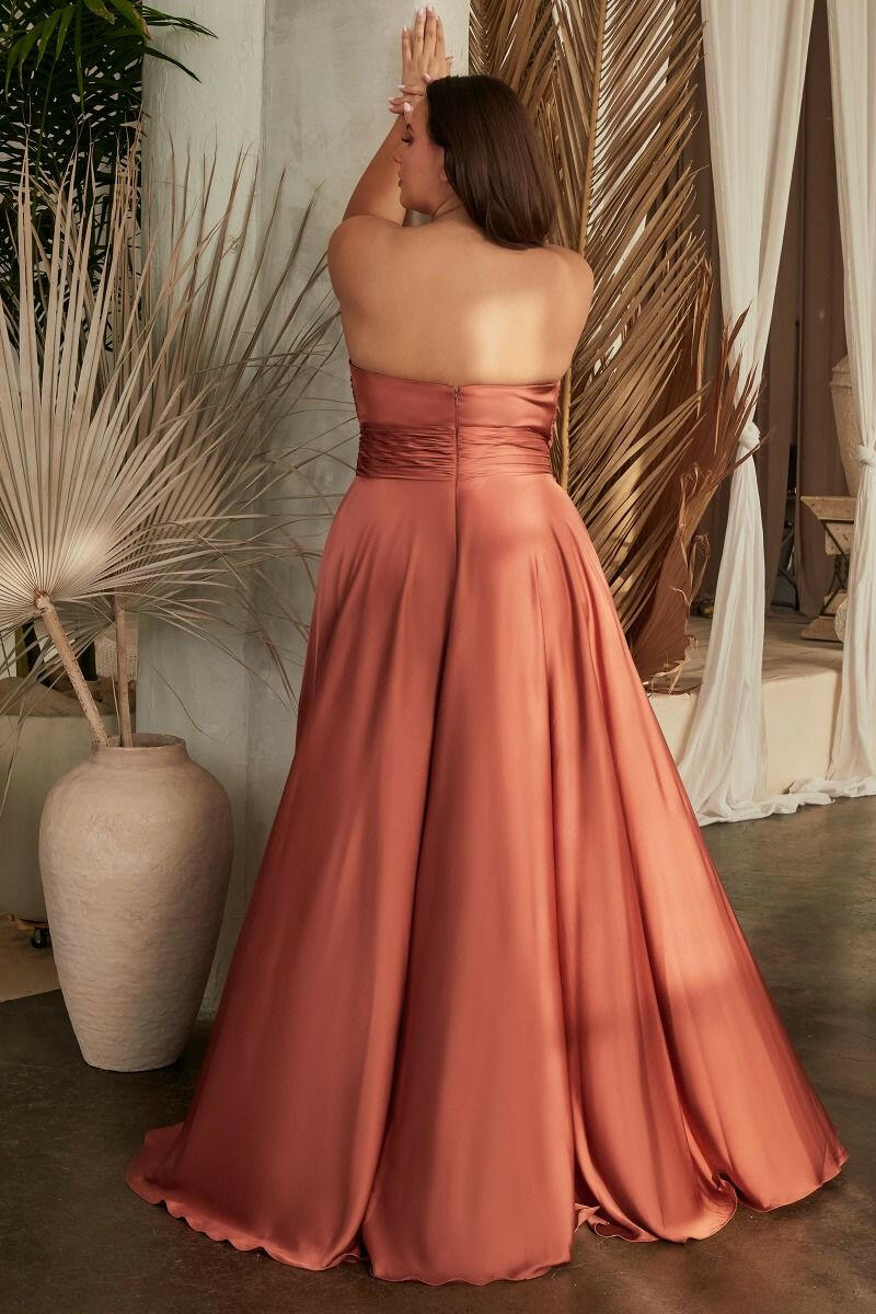 Satin Strapless Kyhole A-Line Open Back Sweetheart Long Evening Dress CD7496C-6