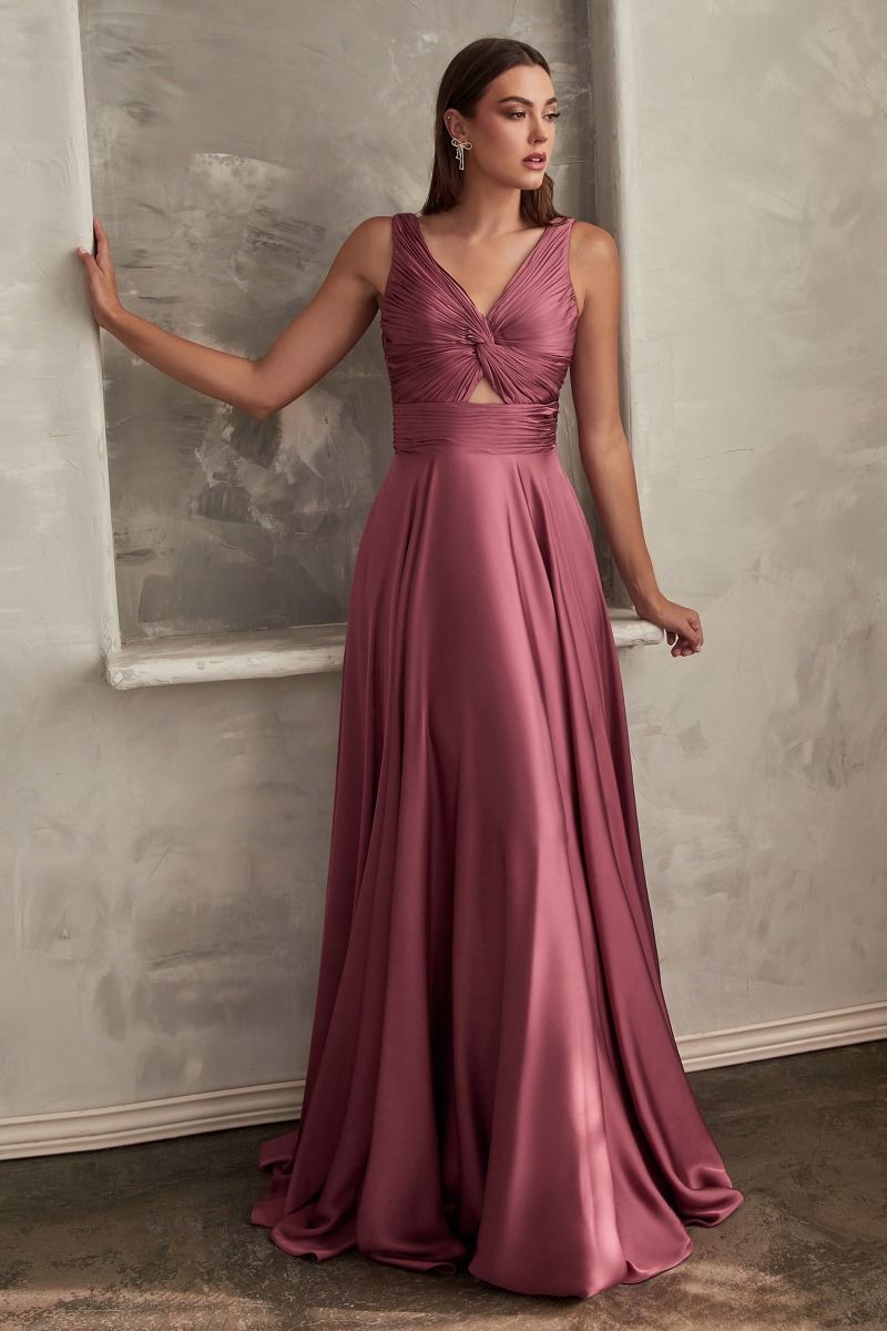 A-Line Satin A-Line Keyhole Straps Long Evening Dress CD7497-0