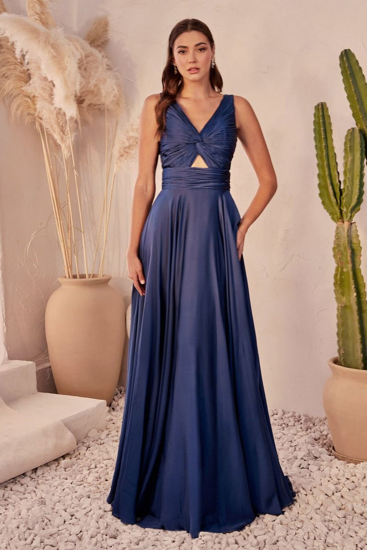 A-Line Satin A-Line Keyhole Straps Long Evening Dress CD7497-4