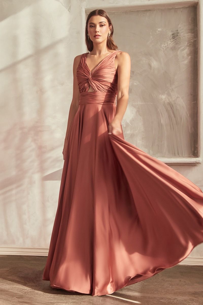 A-Line Satin A-Line Keyhole Straps Long Evening Dress CD7497-1