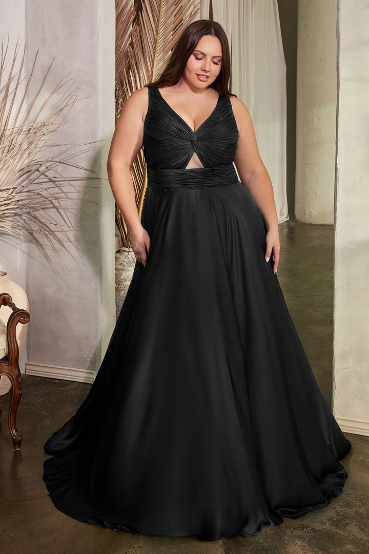 Keyhole Satin A-Line Straps Open V-Back Long Evening Dress CD7497C-5