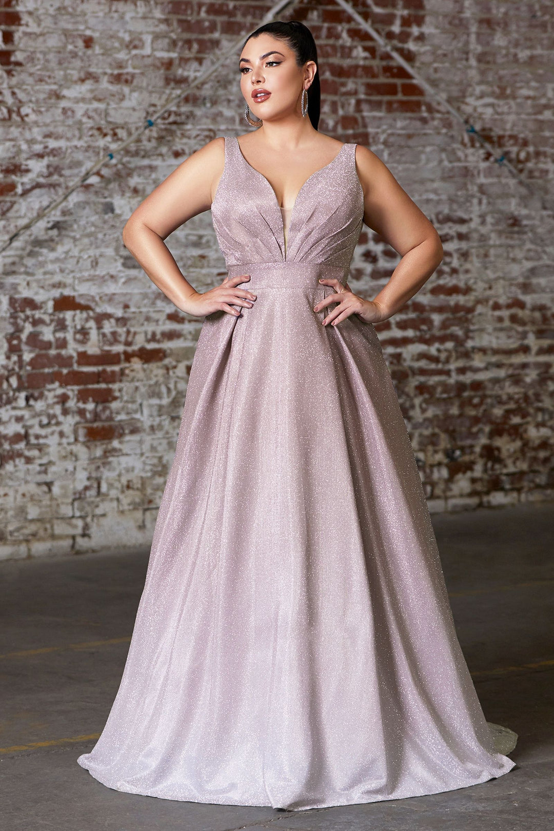 Glitter Plus Size Ombre Appliqué Fitted V-neck Bodice Gradient A-line Flickering Long Ball & Prom Dress CD9174C-0