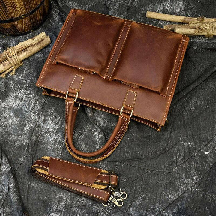 The Dagmar Leather Briefcase | Vintage Leather Messenger Bag-Shangri-La Fashion