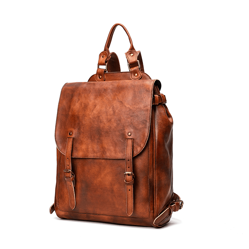 Vegetable Tanning Leather Large Backpack-Shangri-La Fashion