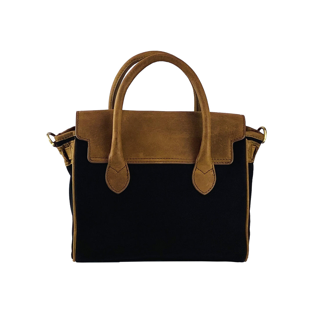 K0042ACB | Mini Handbag in Canvas/Genuine Leather Made in Italy. Removable shoulder strap. Attachments with metal snap hooks in Antique Brass - Black color - Dimensions: 24 x 20 x 12 cm-4