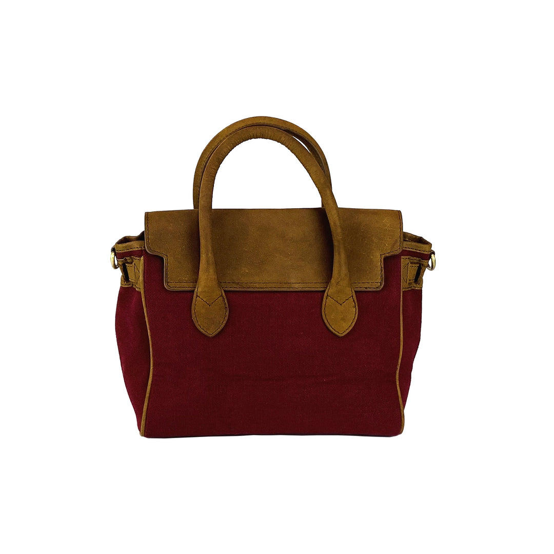 K0042XCB | Mini Handbag in Canvas/Genuine Leather Made in Italy. Removable shoulder strap. Attachments with metal snap hooks in Antique Brass - Bordeaux color - Dimensions: 24 x 20 x 12 cm-4