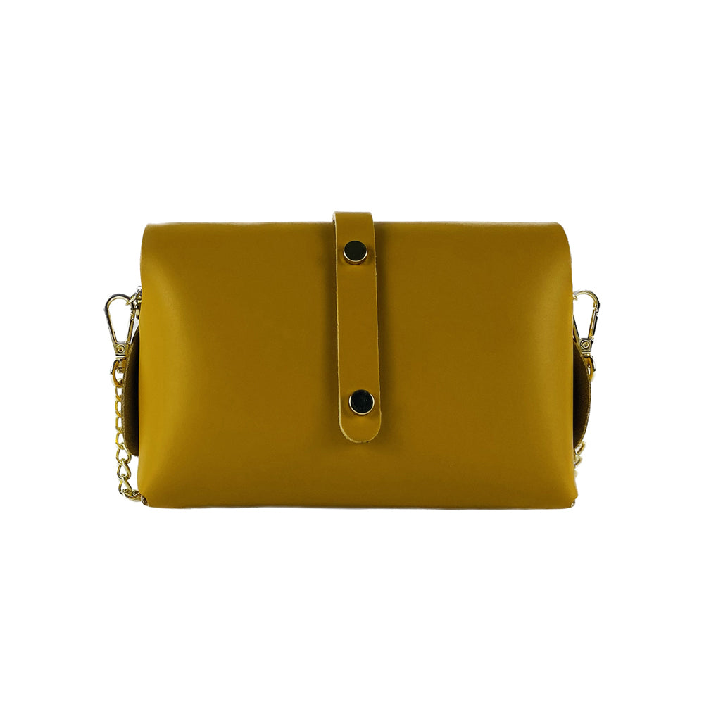 RB1001AR | Small bag with removable shoulder strap and shiny gold metal closure loop - Mustard color-1