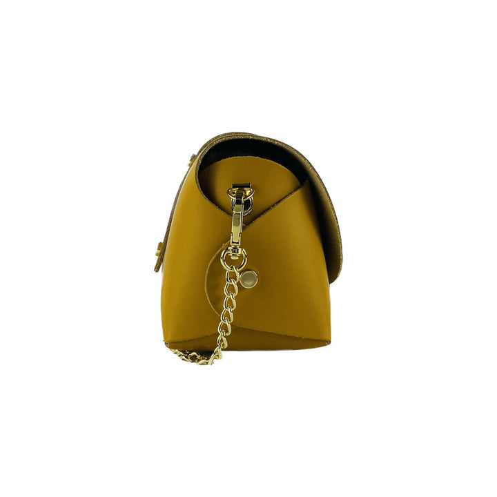 RB1001AR | Small bag with removable shoulder strap and shiny gold metal closure loop - Mustard color-2