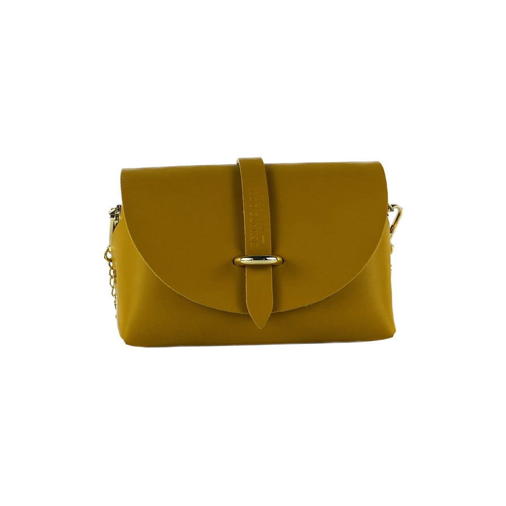 RB1001AR | Small bag with removable shoulder strap and shiny gold metal closure loop - Mustard color-3