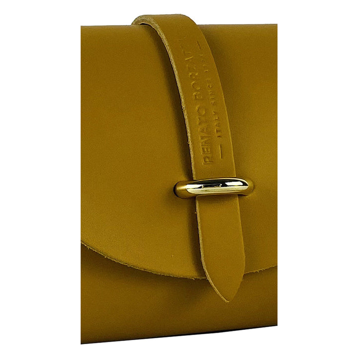 RB1001AR | Small bag with removable shoulder strap and shiny gold metal closure loop - Mustard color-4