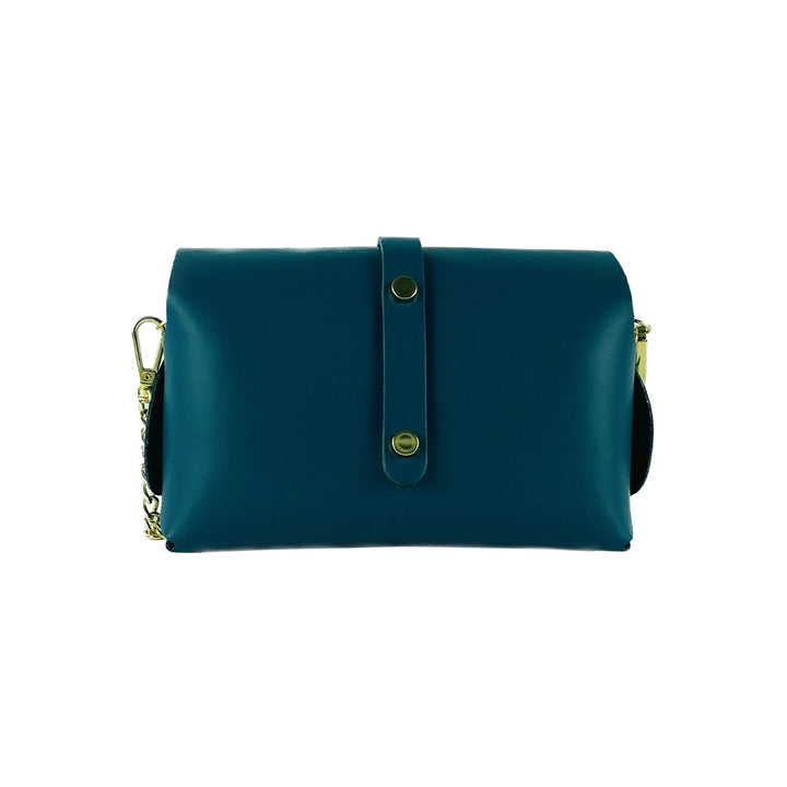 RB1001BZ | Small bag with removable shoulder strap and shiny gold metal closure loop - Teal color -1