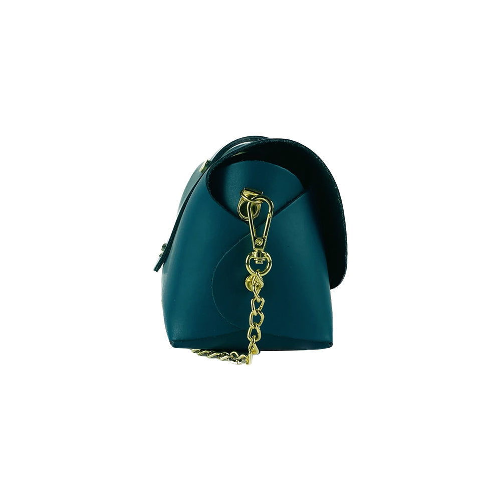 RB1001BZ | Small bag with removable shoulder strap and shiny gold metal closure loop - Teal color -2