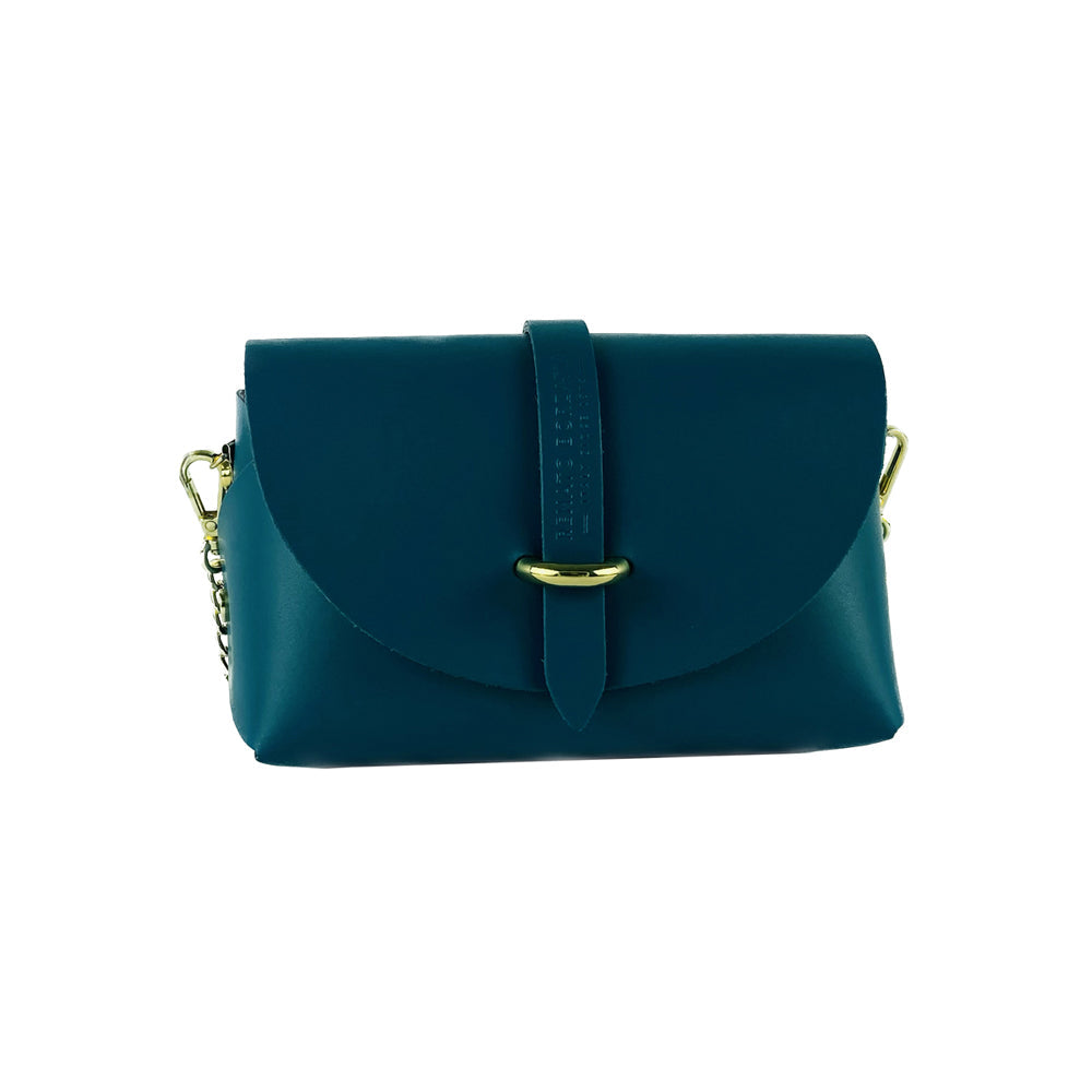 RB1001BZ | Small bag with removable shoulder strap and shiny gold metal closure loop - Teal color -3