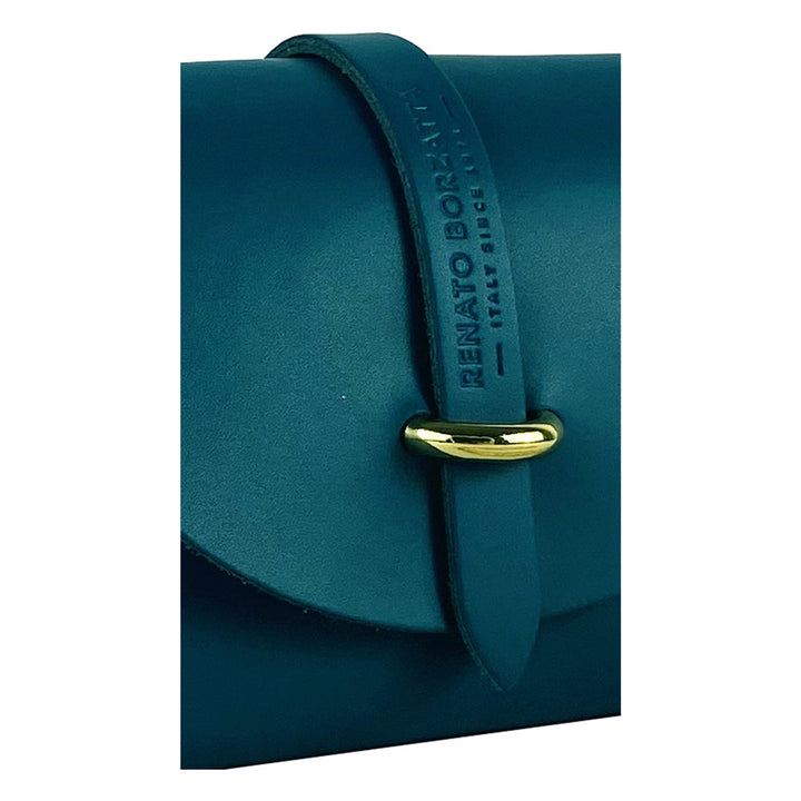 RB1001BZ | Small bag with removable shoulder strap and shiny gold metal closure loop - Teal color -4