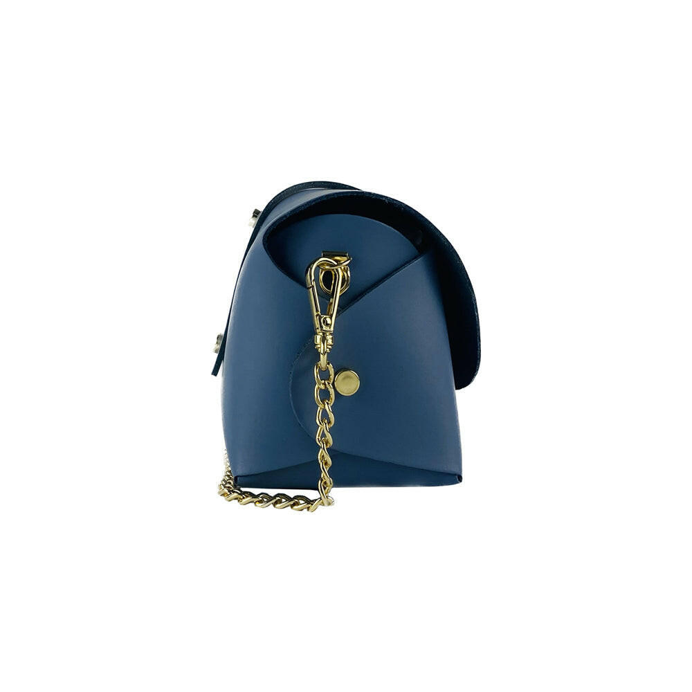 RB1001P | Small bag in genuine leather with removable shoulder strap and shiny gold metal closure loop - Avio color-2