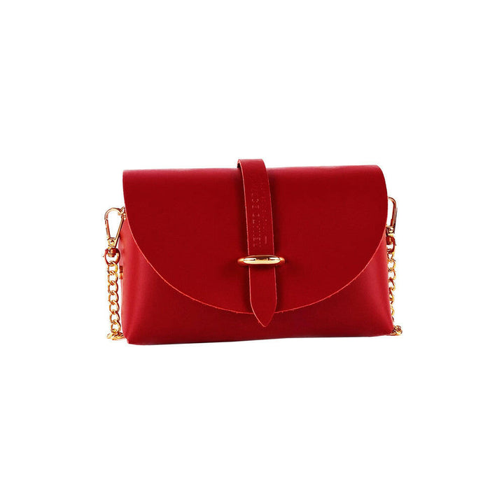 Small bag in genuine leather Made in Italy with removable shoulder strap and shiny gold metal closure loop - Red color -1