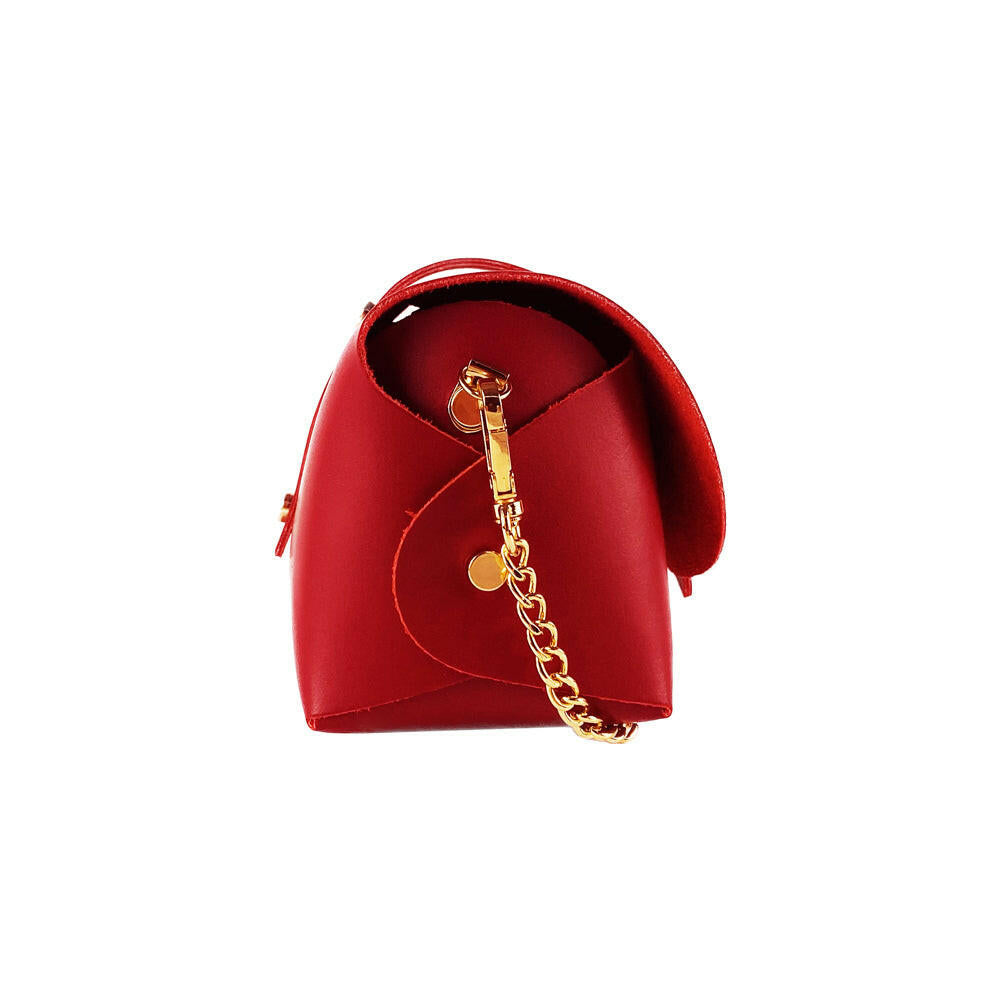 Small bag in genuine leather Made in Italy with removable shoulder strap and shiny gold metal closure loop - Red color -2