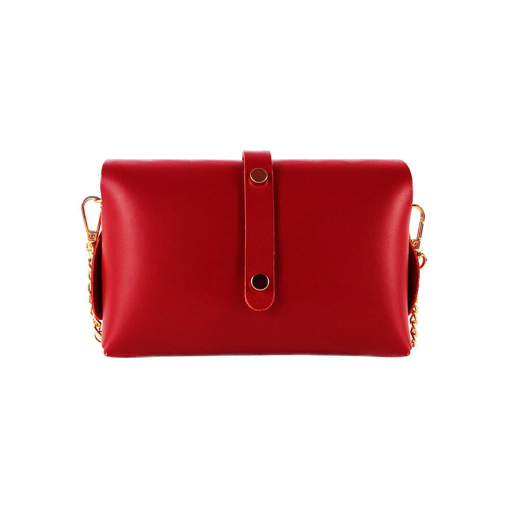 Small bag in genuine leather Made in Italy with removable shoulder strap and shiny gold metal closure loop - Red color -3