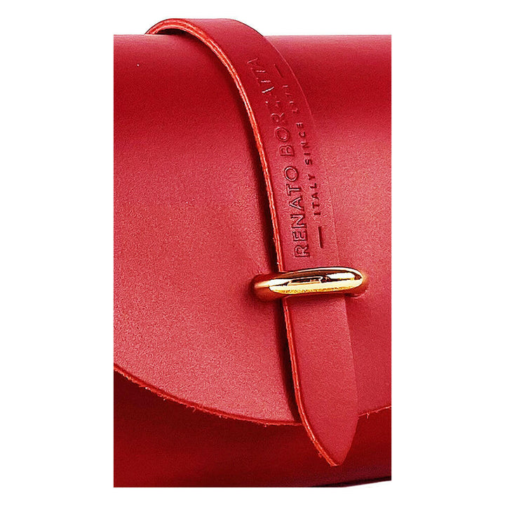 Small bag in genuine leather Made in Italy with removable shoulder strap and shiny gold metal closure loop - Red color -4