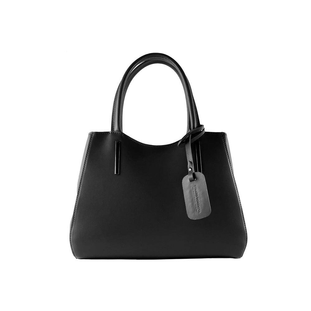 RB1004A | Handbag with removable shoulder strap and attachments with metal snap hooks in Gunmetal - Black color-0