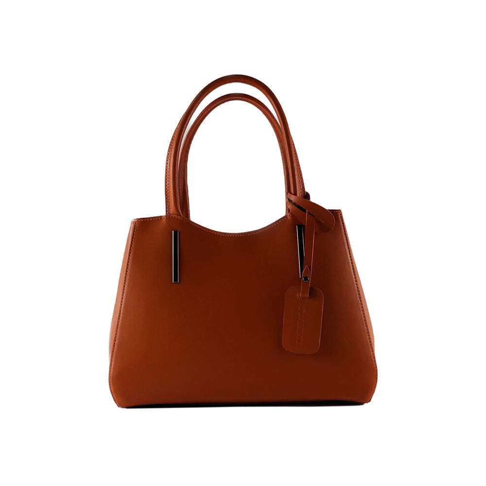 RB1004AM | Genuine Leather Handbag with removable shoulder strap and gunmetal metal snap hook attachments - Paprika color-0