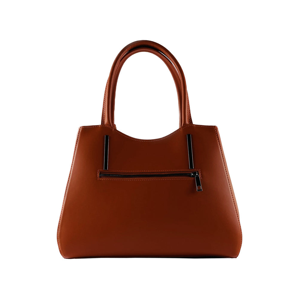 RB1004AM | Genuine Leather Handbag with removable shoulder strap and gunmetal metal snap hook attachments - Paprika color-1