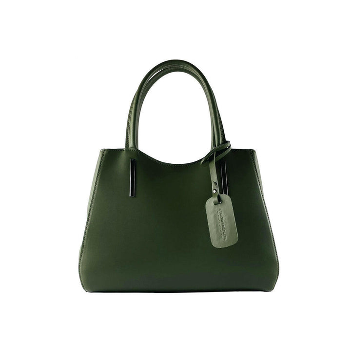 RB1004E | Handbag with removable shoulder strap and attachments with metal snap-hooks in Gunmetal - Green color-0