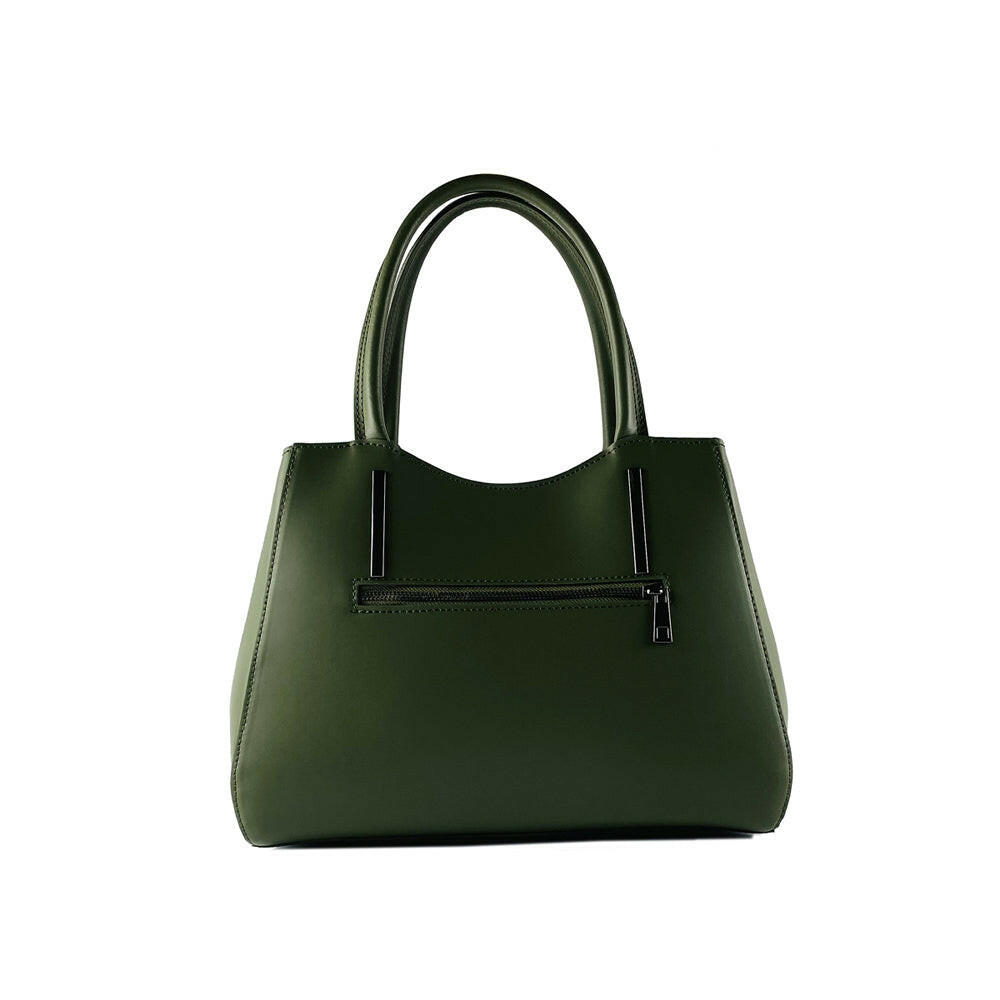 RB1004E | Handbag with removable shoulder strap and attachments with metal snap-hooks in Gunmetal - Green color-1