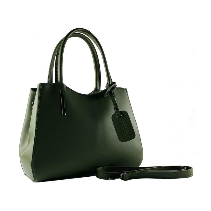 RB1004E | Handbag with removable shoulder strap and attachments with metal snap-hooks in Gunmetal - Green color-2