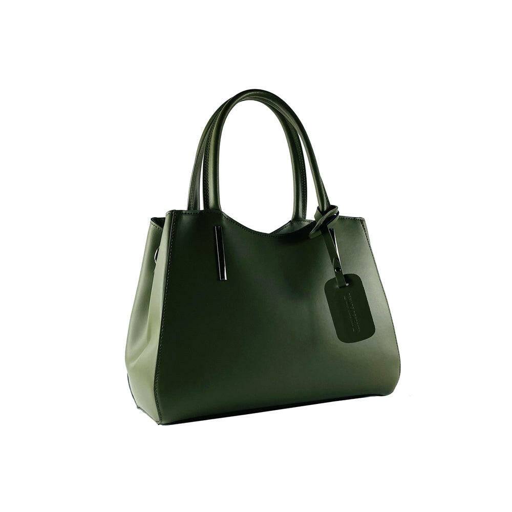 RB1004E | Handbag with removable shoulder strap and attachments with metal snap-hooks in Gunmetal - Green color